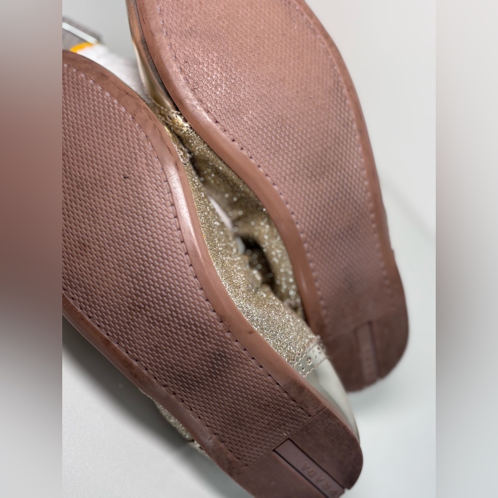 PRADA Round Toe Gold Glitter Metallic Oxford Slip On Ballerina Flats Size 39 EU - Picture 10 of 15